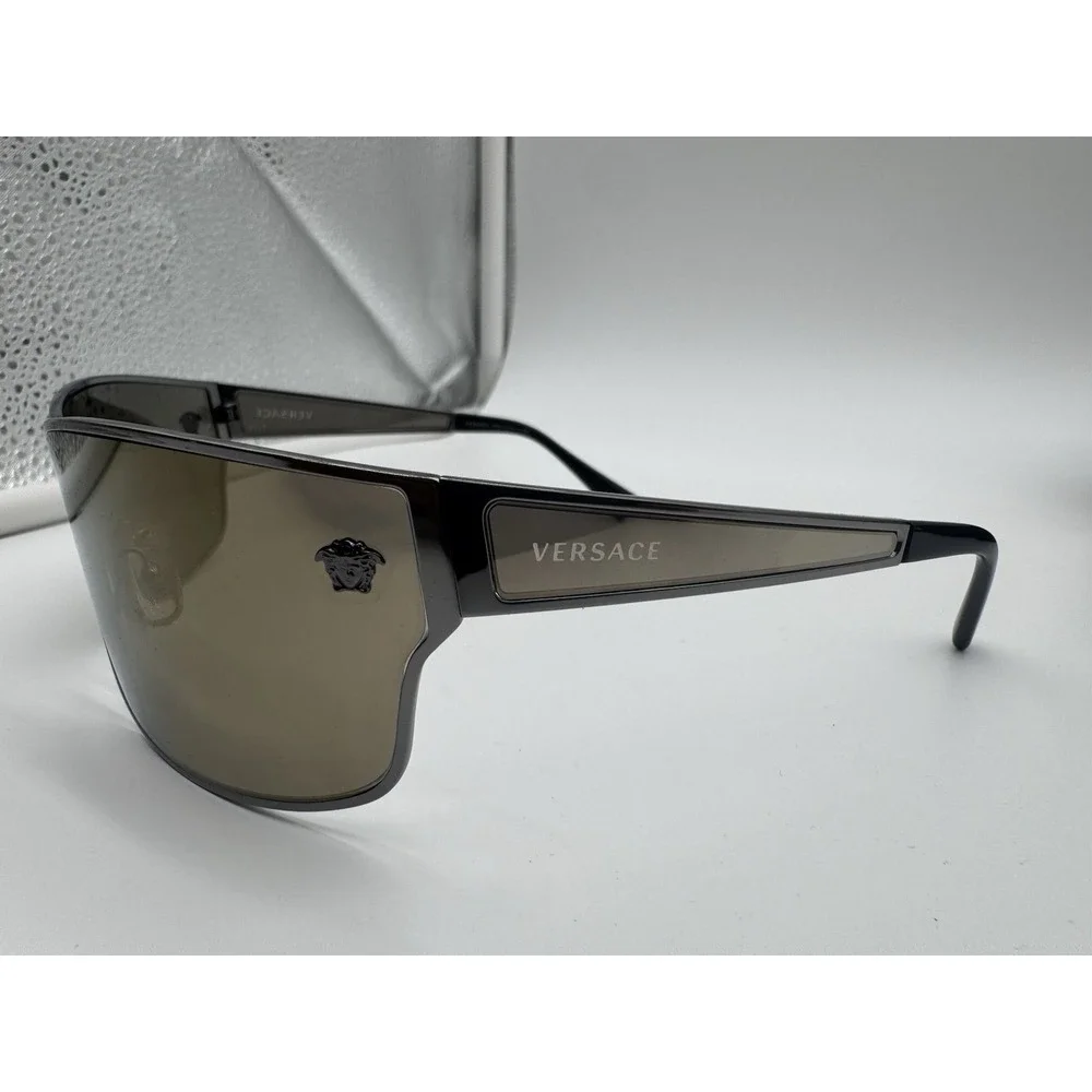 Versace MOD 2206 Shield Sunglasses Gunmetal Metal Frame Grey Lens 72-05‎ 130 New